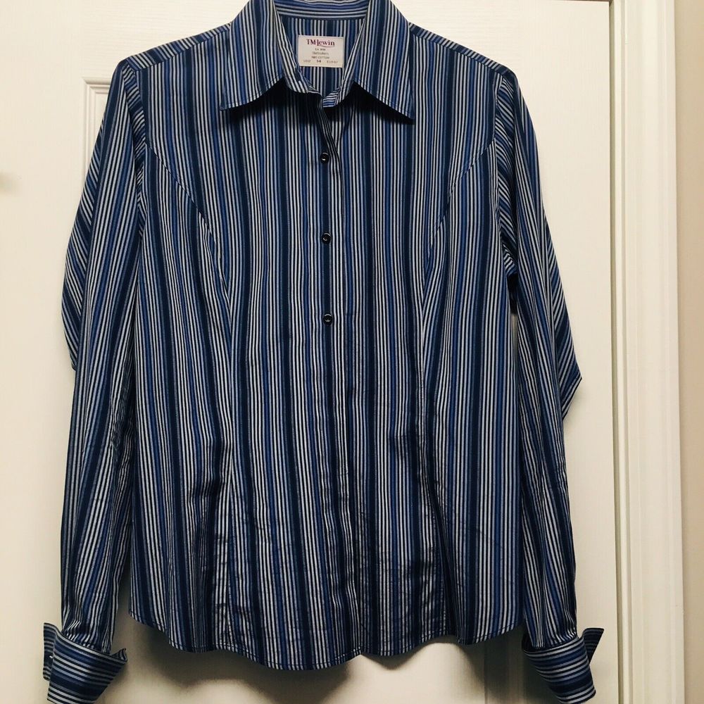 TM Lewin Women’s Blue Striped Dress Office Shirt Top Size UK 14*